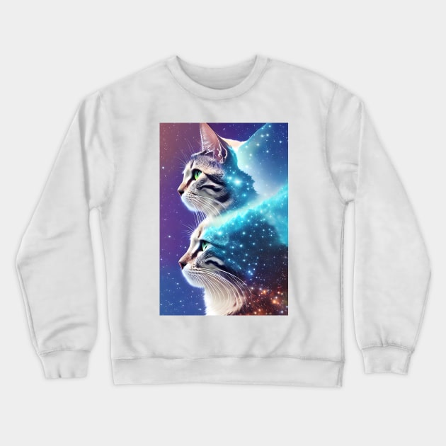 Galaxy Cat Double Exposure - Modern Digital Art Crewneck Sweatshirt by Ai-michiart